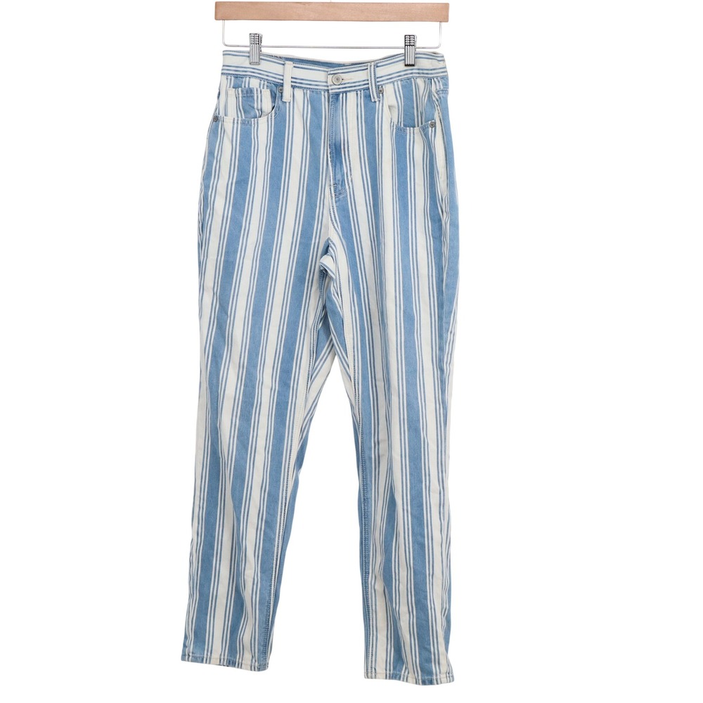 American Eagle Jeans Womens 6 Mom Jean Blue Striped High Rise Cotton Good